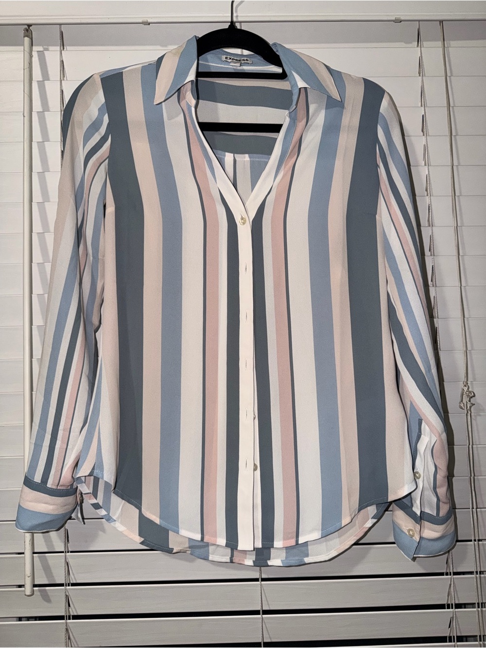 Express Vertical Stripe Button-Down Shirt in Blue, Pink & White